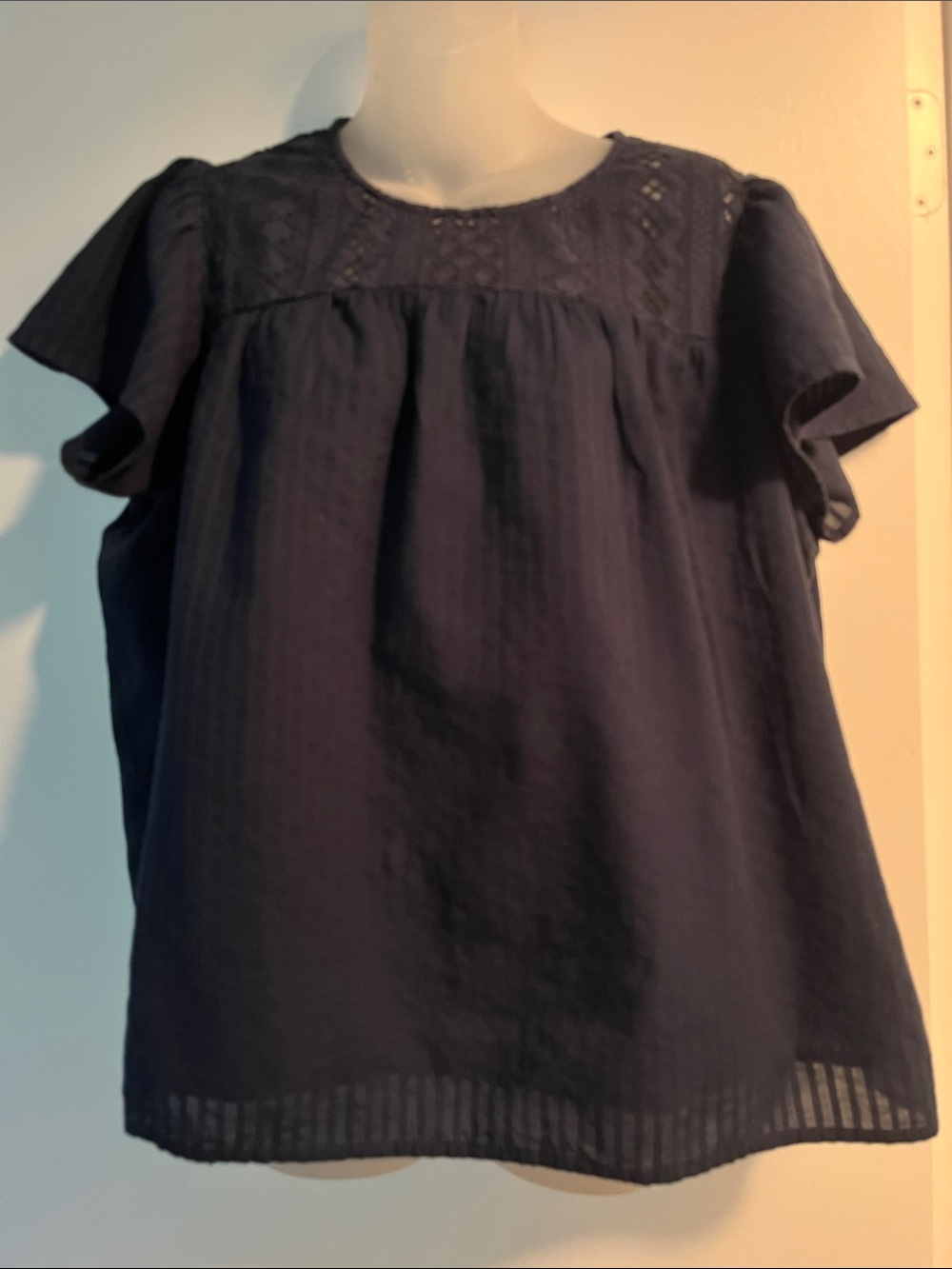 Ella Moss Navy Eyelet Yoke Flutter-Sleeve Blouse XL
